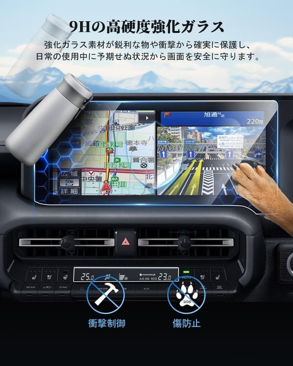 2024年トヨタ ランクル250専用 5枚保護フィルムセット 12.3インチナビ+エアコン用(PET製) 9Hキズ防止 HD低反射タイプ