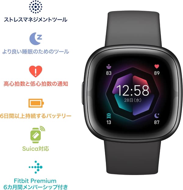 Fitbit Sense 2 スマートウォッチ シャドーグレー 【Suica対応・GPS・Alexa搭載】