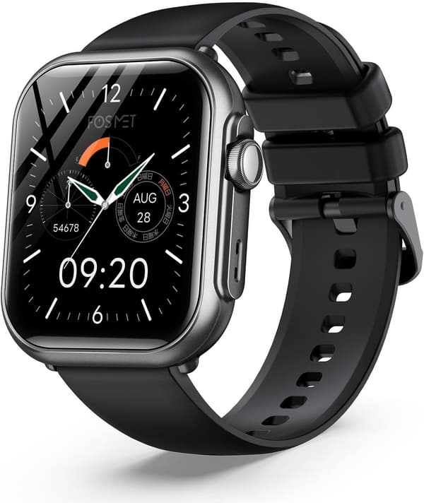 FOSMET スマートウォッチ P1【バッテリー100日・30日連続使用】Bluetooth通話・IP68防水・1.85インチHD大画面