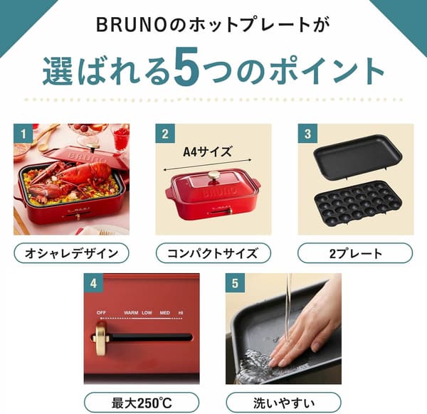 たこ焼きプレートセット付き BRUNO コンパクトホットプレート ホワイト