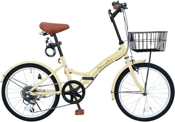 20インチ折りたたみ自転車 シマノ6段ギア カゴ・ライト付き 通勤通学用 ー THREE STONE P-008