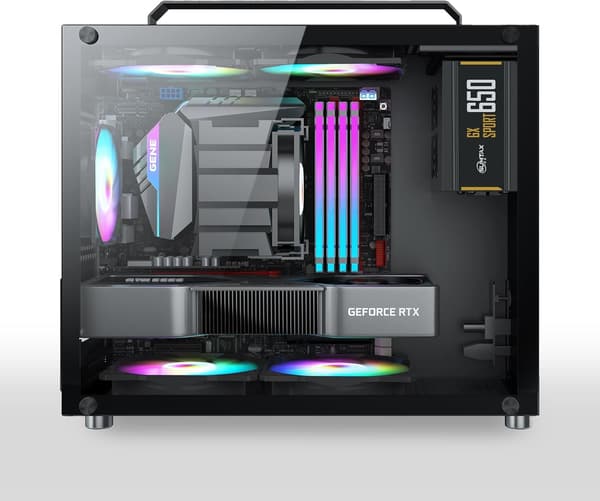 ミドルタワーPCケース 透明強化ガラス MICRO-ATX 黒色