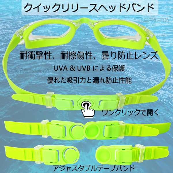 大人用 180°広視野 水泳ゴーグル UVカット・曇り止め・調整可能・シリコン製