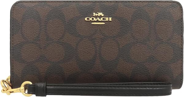 長財布 COACH シグネチャー ロングジップ アラウンド 財布 レディース ブラウン×ブラック
