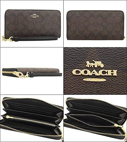長財布 COACH シグネチャー ロングジップ アラウンド 財布 レディース ブラウン×ブラック