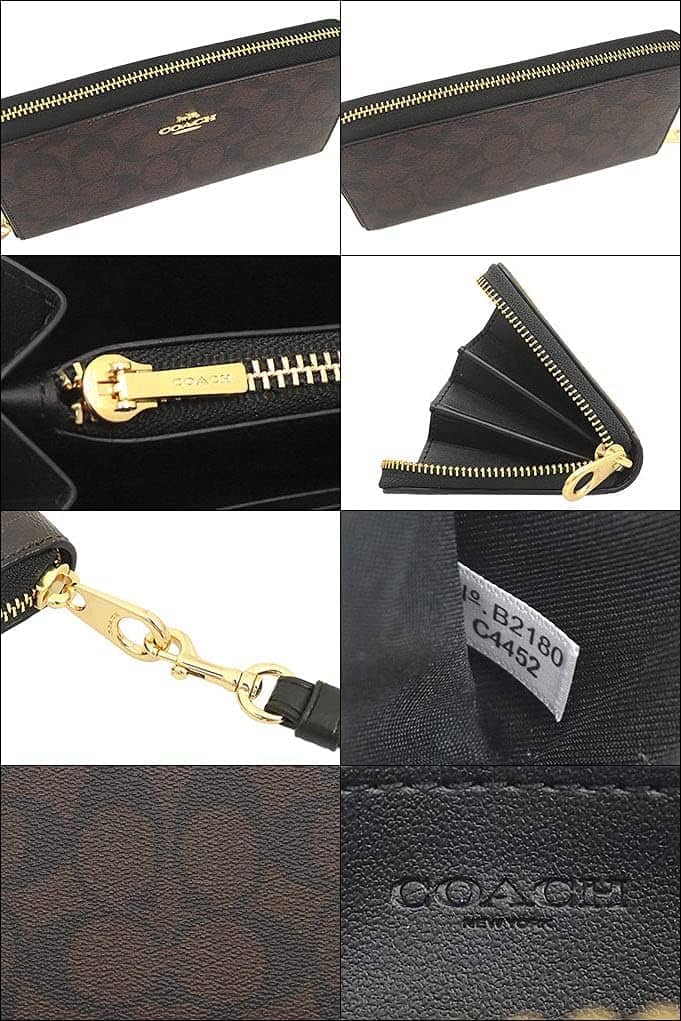 長財布 COACH シグネチャー ロングジップ アラウンド 財布 レディース ブラウン×ブラック