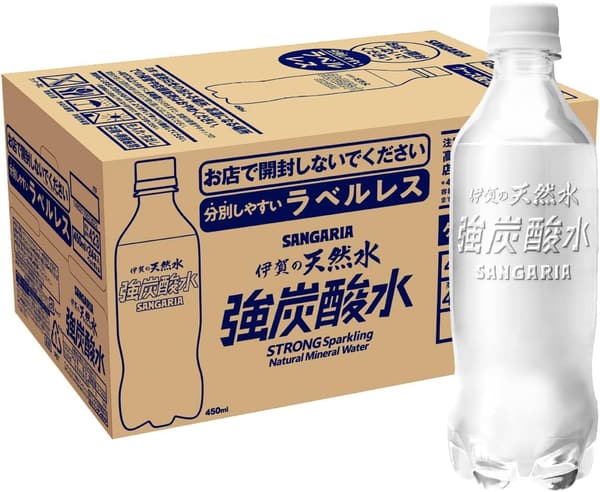 伊賀の天然水 強炭酸水 ラベルレス 450ml 24本セット