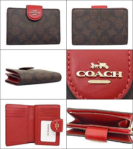 13周年記念 COACH 二つ折り財布 シグネチャー PVCレザー ブラウン×レッド レディース