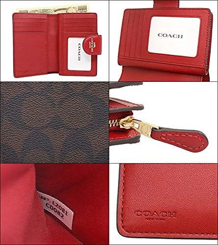 13周年記念 COACH 二つ折り財布 シグネチャー PVCレザー ブラウン×レッド レディース