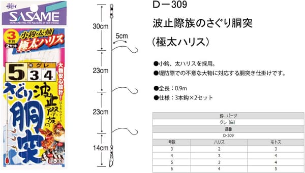 波止際族のさぐり胴突（極太ハリス）堤防仕掛け【ささめ針】