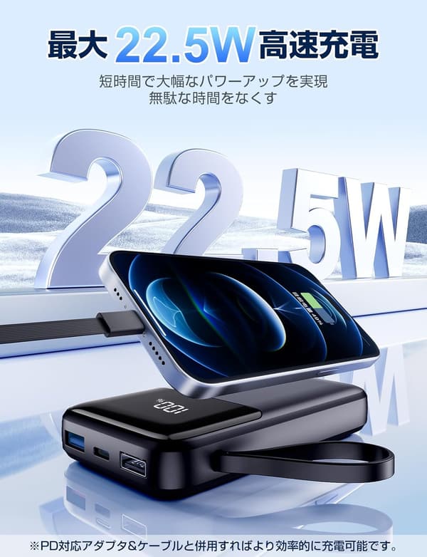 大容量30000mAh モバイルバッテリー 6台同時充電 急速充電 Type-C & USB-A出力 持ち運び便利 PSE認証済み