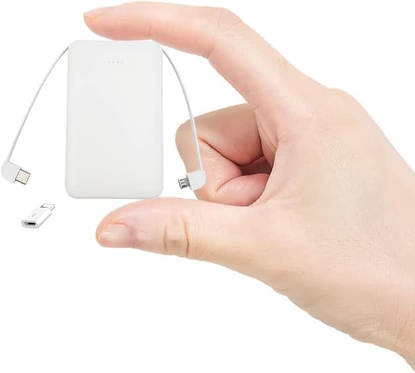 モバイルバッテリー 6800mAh ケーブル内蔵 PSE認証 スマホ用 コンパクト ホワイト