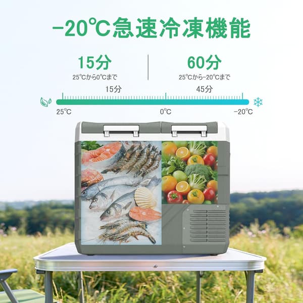 車中泊・キャンプ用 Alpicool 39L ポータブル冷蔵庫 2室タイプ 独立温度制御 低電圧保護付き