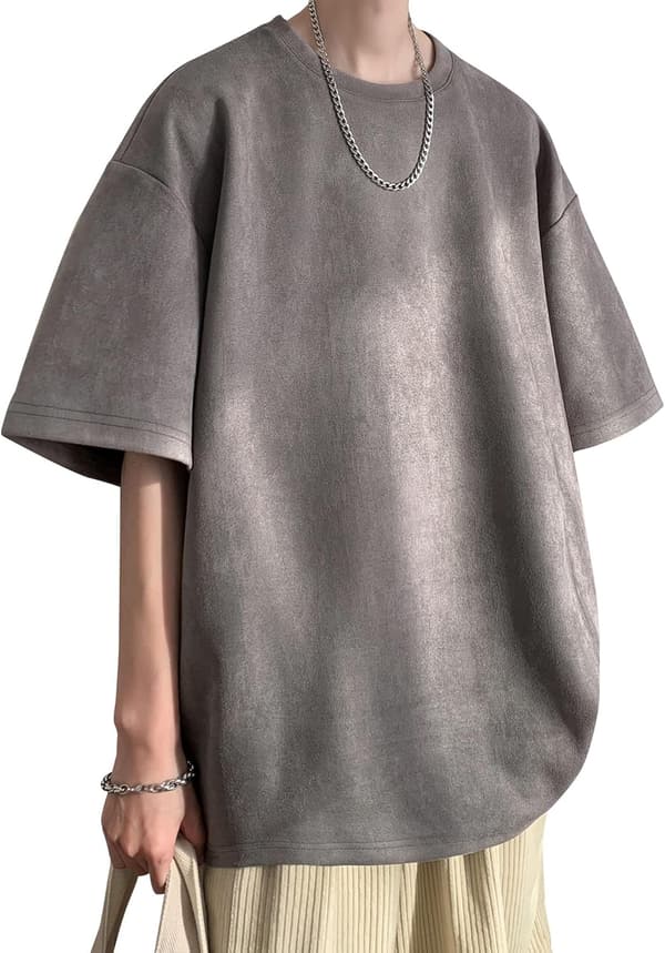 スエード半袖Tシャツ メンズ 春夏カジュアルトップス
