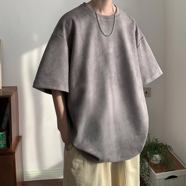 スエード半袖Tシャツ メンズ 春夏カジュアルトップス