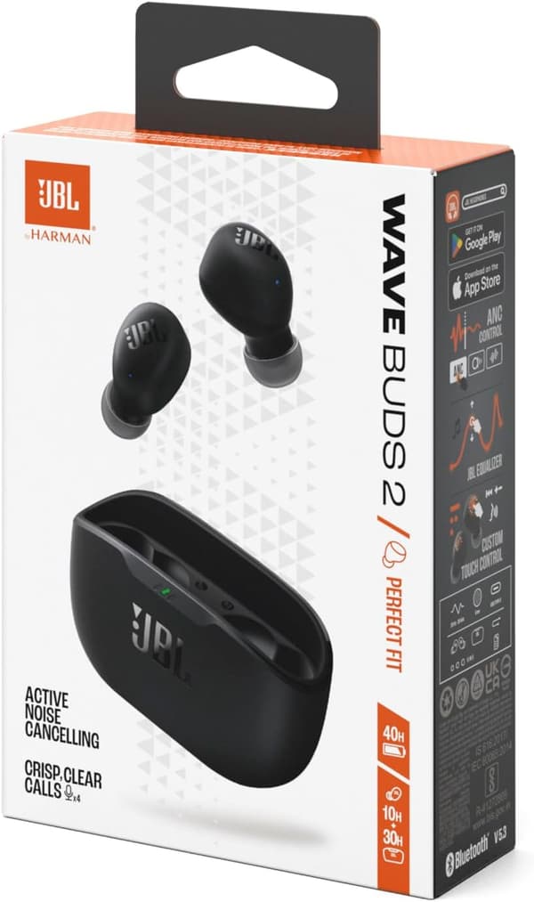 JBL WAVE BUDS 2 完全ワイヤレスイヤホン ブラック - アクティブノイズキャンセリング・IP54防水・USB Type-C