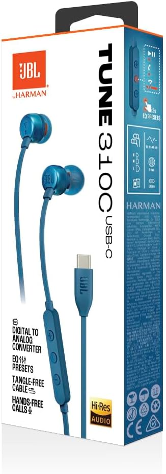 ハイレゾ対応 JBL TUNE310C USB Type-C イヤホン 96kHz/24bit DAC内蔵 マイク付きリモコン ブルー