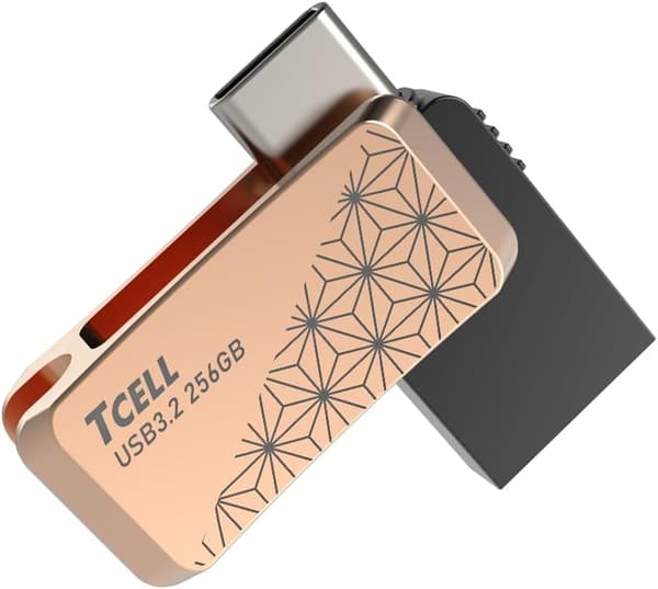 【iPhone 15対応】TCELL 芸妓のロマン 256GB OTG USBメモリー（浅葉文金）亜鉛合金製