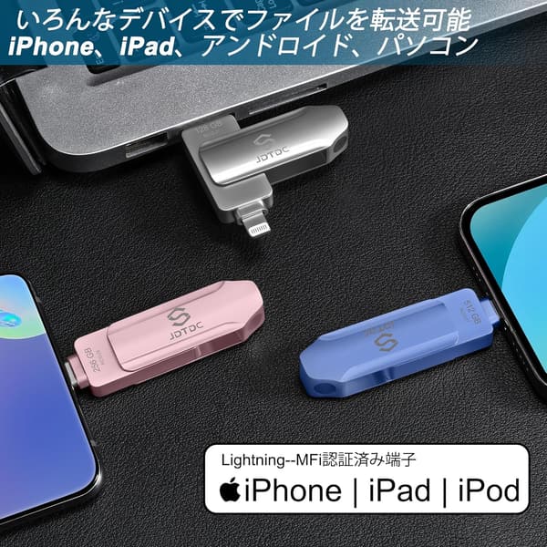 iPhone・iPad用MFi認証USBメモリフラッシュドライブ（512GB・ブルー）