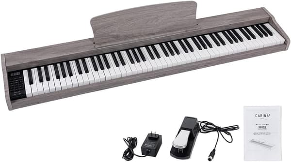 Carina 88鍵 MIDI対応電子ピアノ 木製デザイン サステインペダル付 (グレー)
