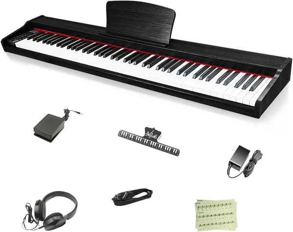 初心者向け 88鍵盤 木製電子ピアノ Longeye MIDI対応 380音色 日本語版説明書 (黒)