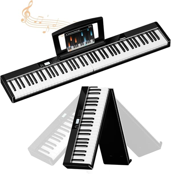 TERENCE 88鍵折りたたみ電子ピアノ タッチレスポンス MIDI対応 軽量コンパクト ケース付 V30 ブラック