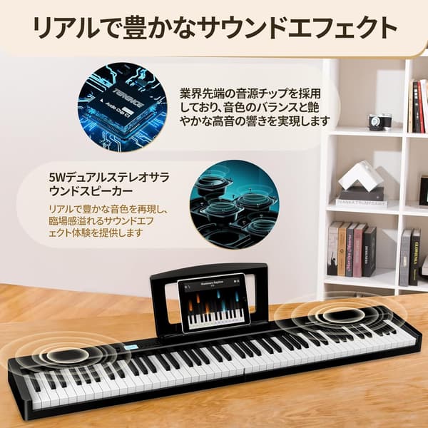TERENCE 88鍵折りたたみ電子ピアノ タッチレスポンス MIDI対応 軽量コンパクト ケース付 V30 ブラック