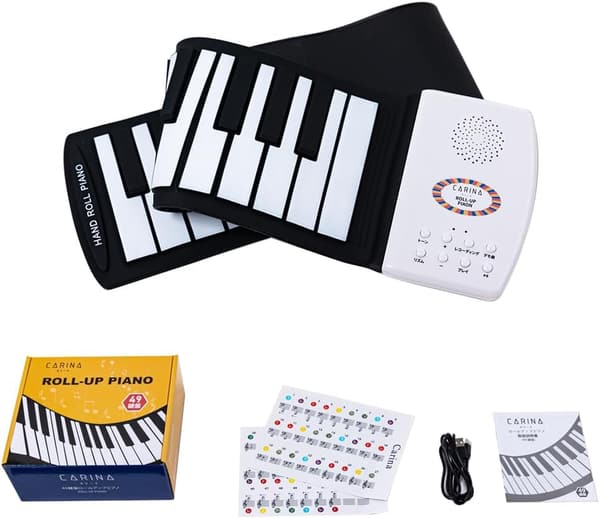 初心者向け 49鍵盤 USB充電式ロールアップピアノ スピーカー内蔵