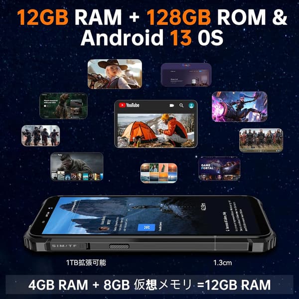 OUKITEL WP32 タフネススマホ 12GB RAM 128GB ROM 6300mAhバッテリー IP68防水防塵 6インチHD+ 20MPデュアルカメラ