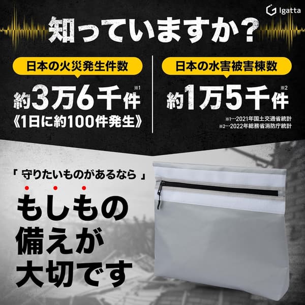 防災バッグ Lサイズ 耐火耐水 金庫・貴重品保管用 国内試験機関検査済み