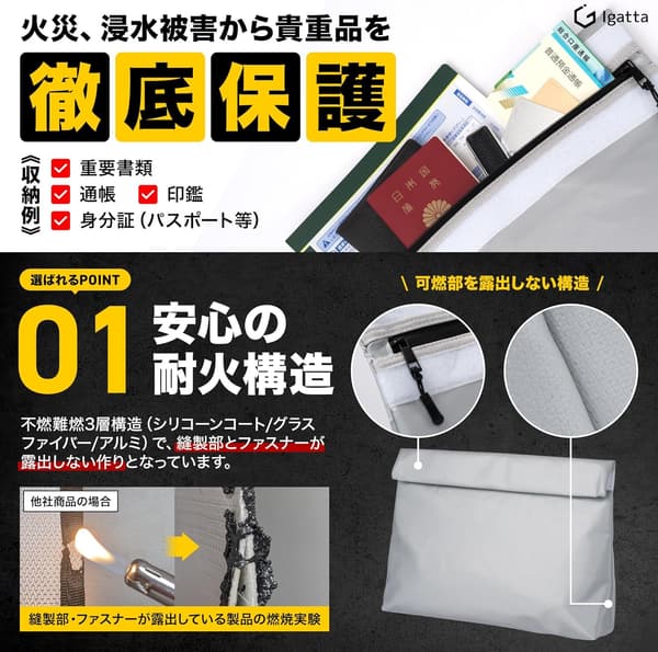 防災バッグ Lサイズ 耐火耐水 金庫・貴重品保管用 国内試験機関検査済み