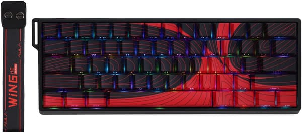 FPSゲーム向け EPOMAKER AULA WIN60 HE MAX 60% 有線ホットスワップ対応キーボード (レッドトポグラフィ)