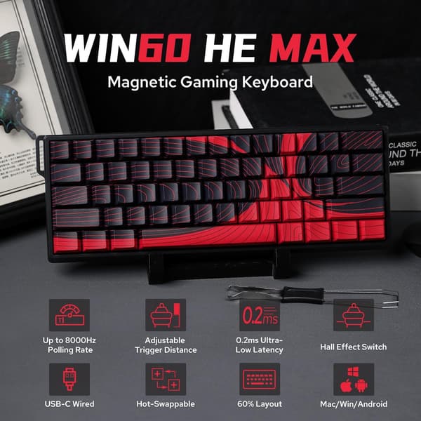 FPSゲーム向け EPOMAKER AULA WIN60 HE MAX 60% 有線ホットスワップ対応キーボード (レッドトポグラフィ)