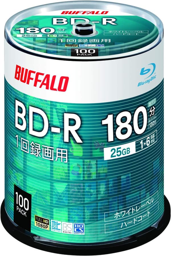バッファロー ブルーレイディスク BD-R 1回録画用 25GB 100枚 スピンドル【ディーガ対応】