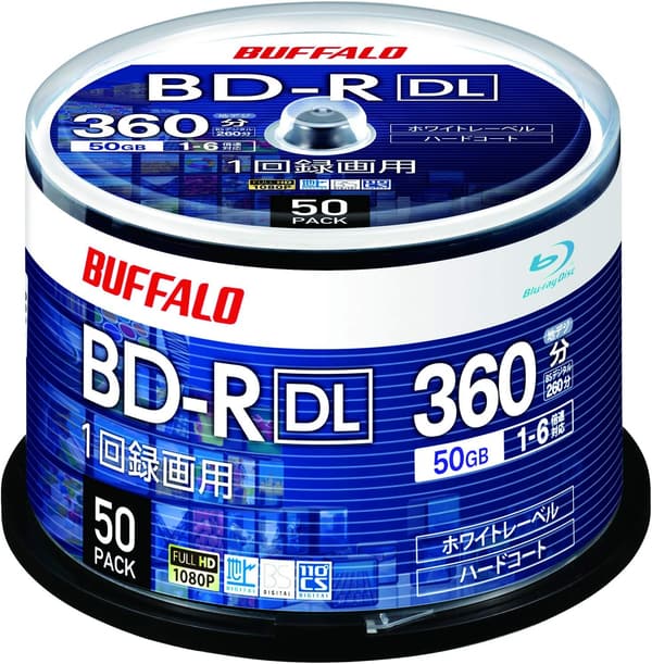 バッファロー Blu-rayディスク BD-R DL 50GB 50枚 スピンドル 1-6倍速【ディーガ対応】