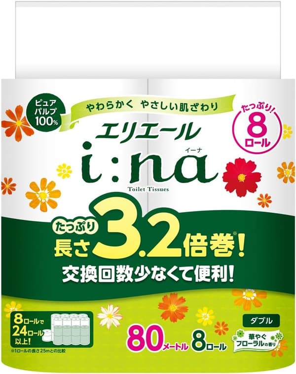 エリエール トイレットペーパー ダブル 80m×8ロール 花の香り パルプ100%