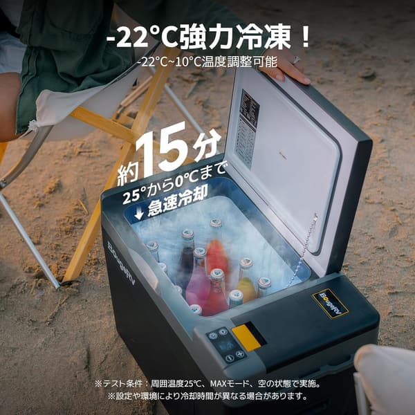 ポータブル冷蔵庫 車載用 20L -22℃～10℃ 急速冷凍 静音 大容量 3WAY電源 AC/DC対応 小型 ブラック
