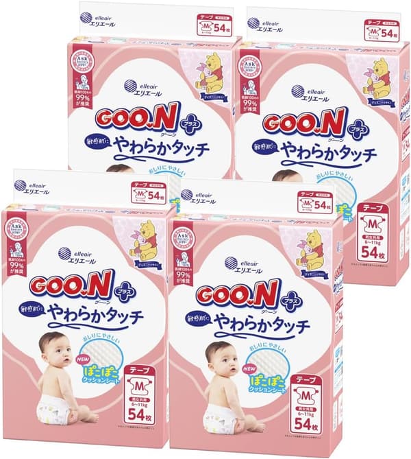 敏感肌用 Mサイズおむつ グーンプラス ディズニーデザイン 216枚(54枚×4) ケース販売