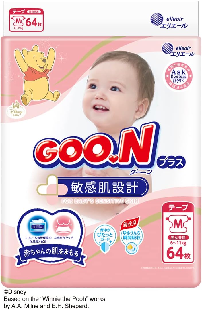 敏感肌用ディズニーデザインテープ Mサイズ 256枚 (6~11kg) ケース販売