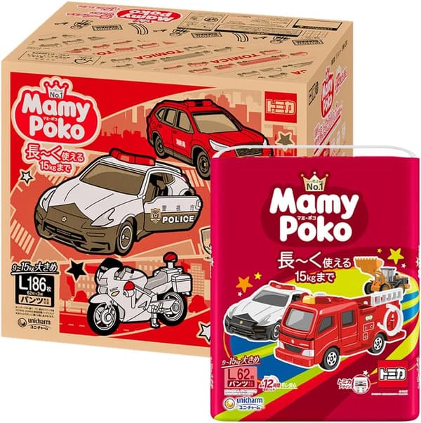 マミーポコ パンツ オムツ Lサイズ(9~15kg)トミカ・プラレールデザイン186枚セット