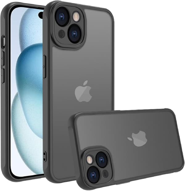 iPhone 15 耐衝撃ケース 指紋防止・滑り止め マット半透明 ブラック