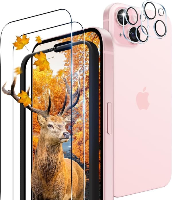 iPhone 15用ガイド枠付き強化ガラスフィルム＆カメラ保護フィルムセット【日本旭硝子製9H】