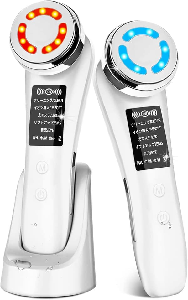 温冷美顔器 EMS機能搭載 1台8役 超音波振動 LED光 & イオン導入・導出 M80 (ホワイト)