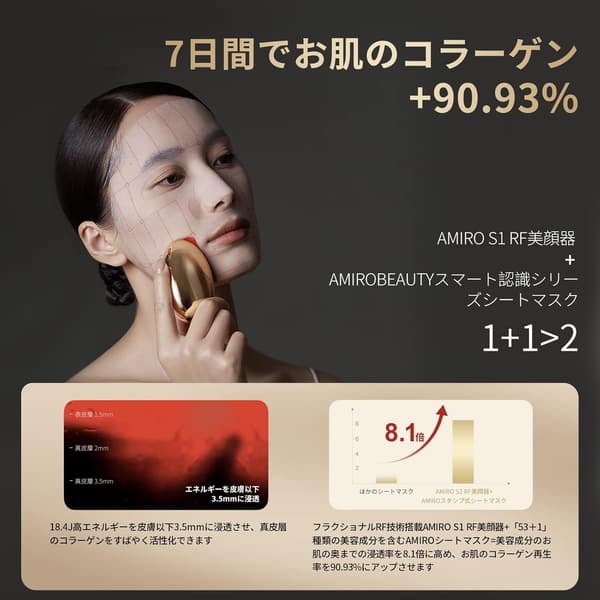 自宅エステ用 AMIRO スタンプ式 RF美顔器 EMS ひきしめ リフトケア ゴールド調 S1