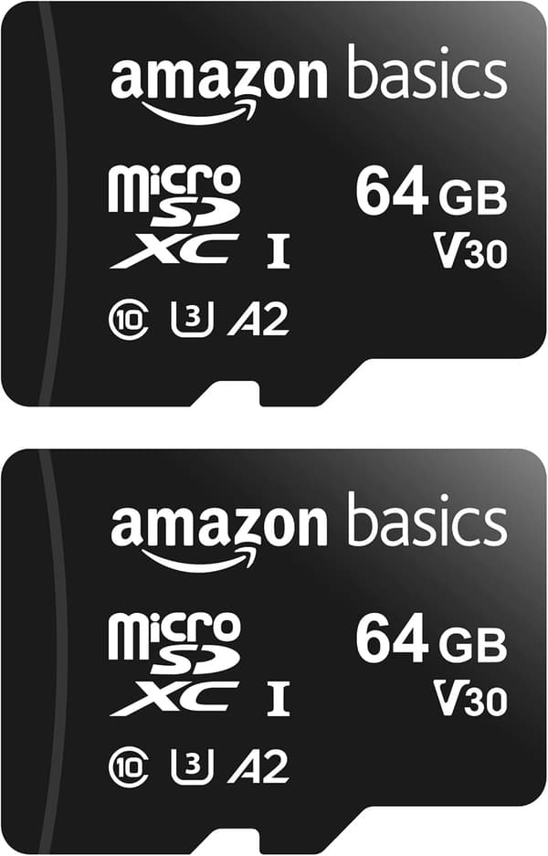 64GB microSDXCメモリーカード (2個セット) フルサイズアダプター付き A2 U3 最大100MB/秒【ブラック】