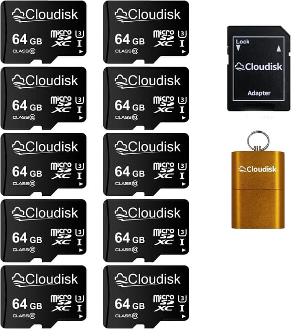 64GB Micro SDカード（10個セット）Class10 U3 SDアダプタ・カードリーダー付き