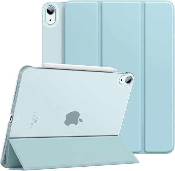 iPad Air 11インチ (第6/7世代) ケース オートスリープ 三つ折りスタンド PU+PC 半透明 水色
