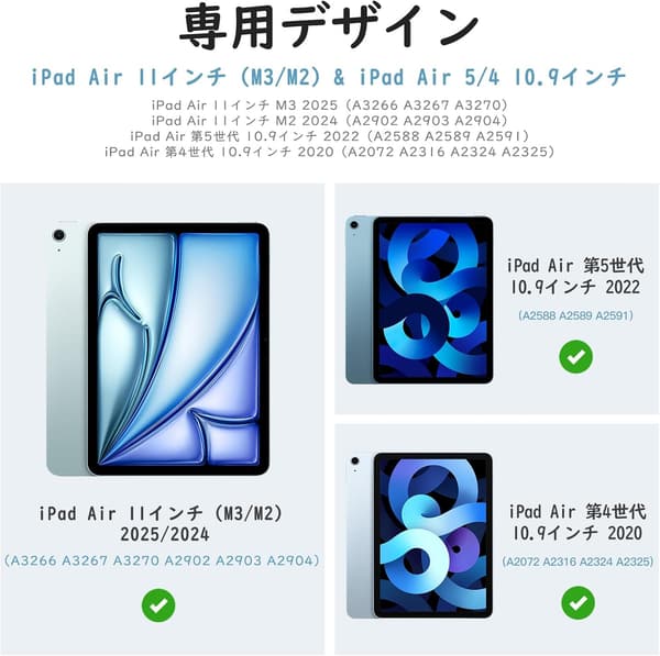 iPad Air 11インチ (第6/7世代) ケース オートスリープ 三つ折りスタンド PU+PC 半透明 水色