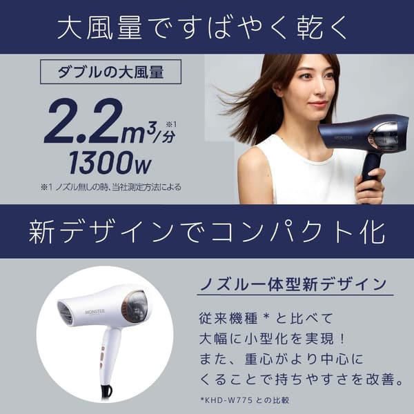 コイズミ 大風量 ヘアドライヤー 温冷自動切替 マイナスイオン ネイビー