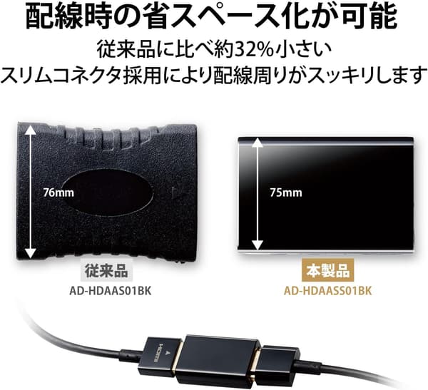 HDMI中継アダプタ 4K対応 スリムタイプ 2個入り ブラック